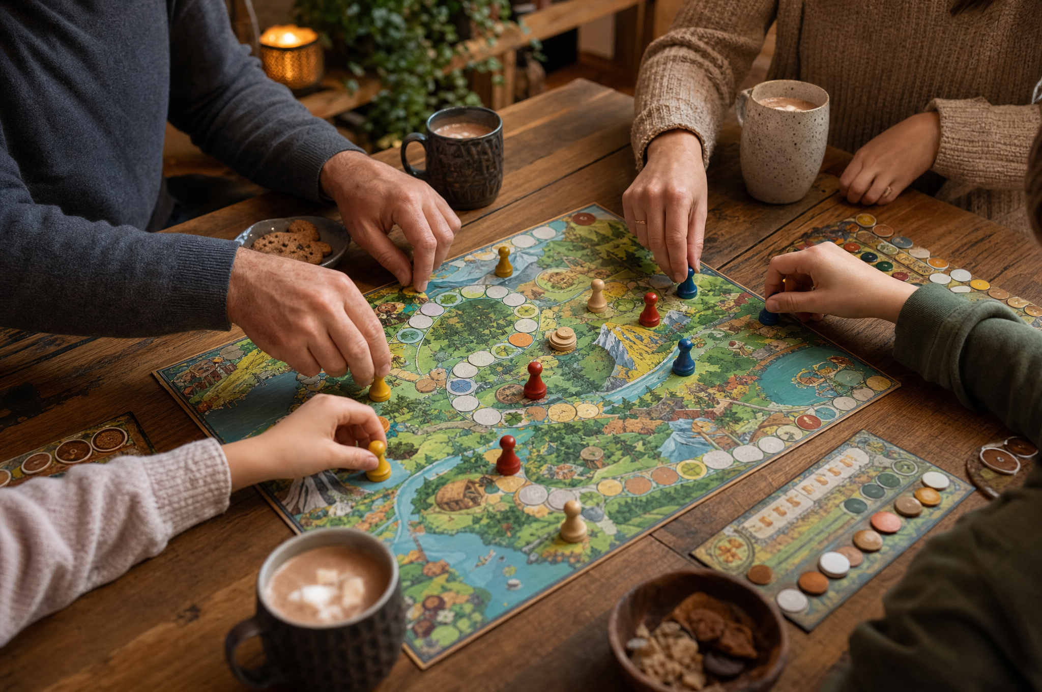 Family playing a board game